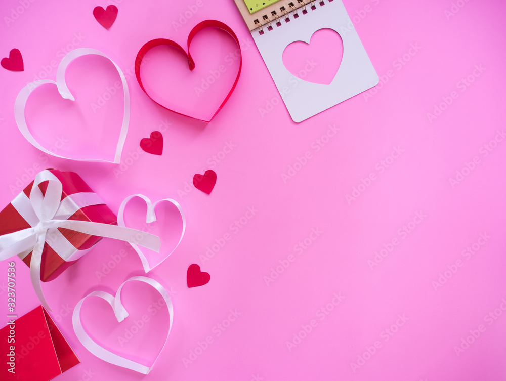 Top view of Valentine day background and happiness valentine.