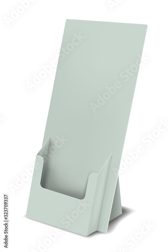Desk display dispenser with holding pocket for leaflets, business cards, booklets, brochures, flyers and other promotional materials, vector mockup