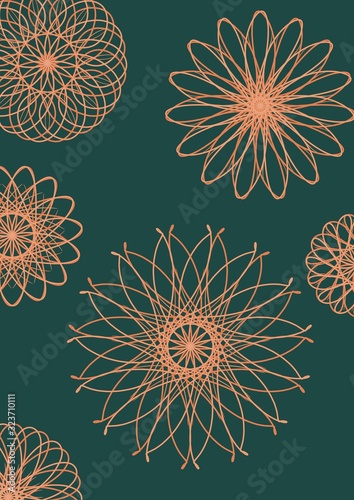 Regular Shape Doodle Ornamental Figure In In Green Color With Plant Leaves Decorative Element