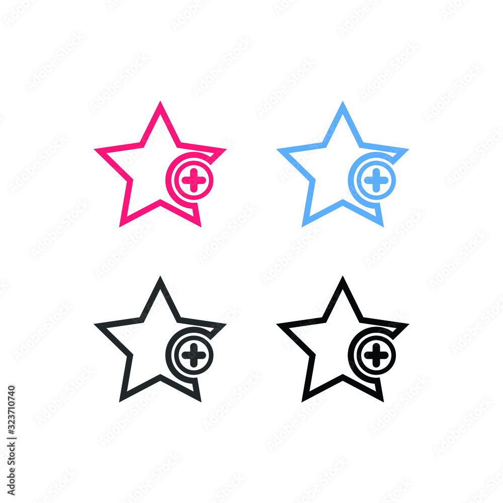 Obraz premium Favorites icon with plus symbol. Favorite icon, Star add plus sign, bookmark symbol, button