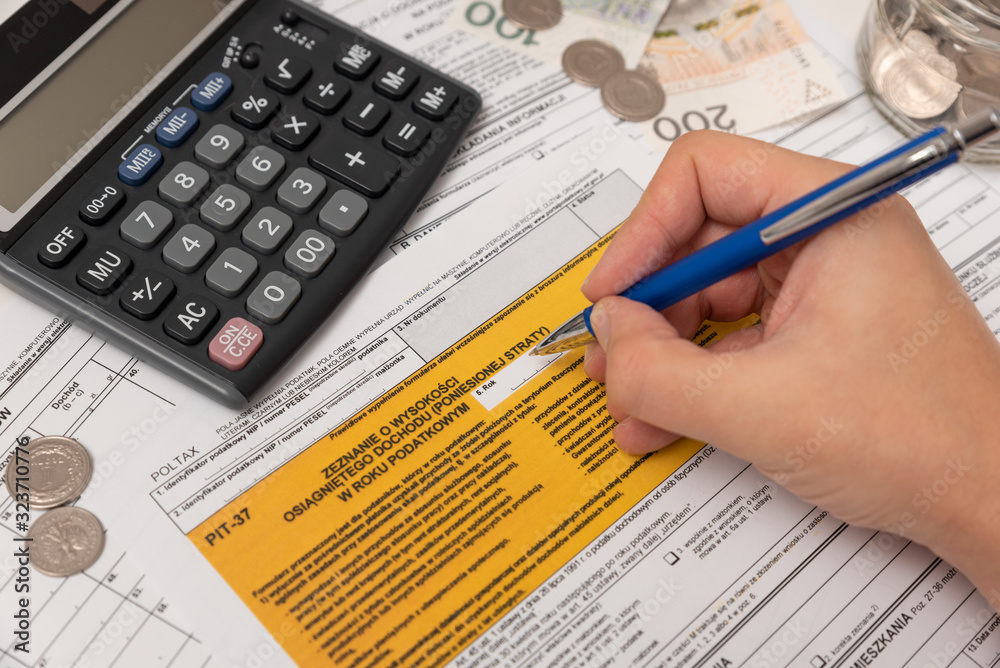 Polish tax form. Finance, tax income concept Polish tax form. Finance, tax income concept