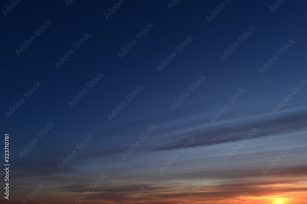 Cloudless blue twilight sky in bright spring colors
