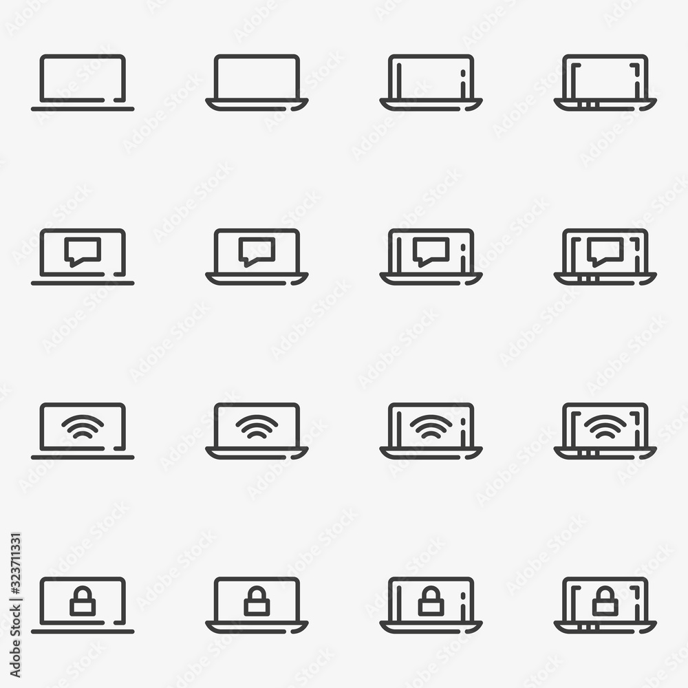 Set of laptop line black and white vector icon. Set of laptop line black and white vector icon.