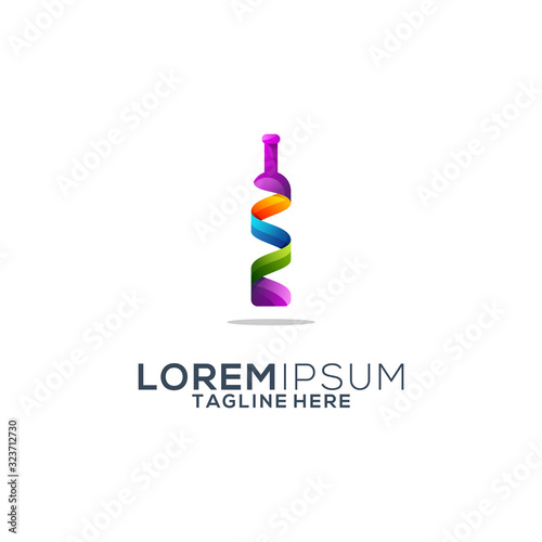 colorful wine bottle logo design vector