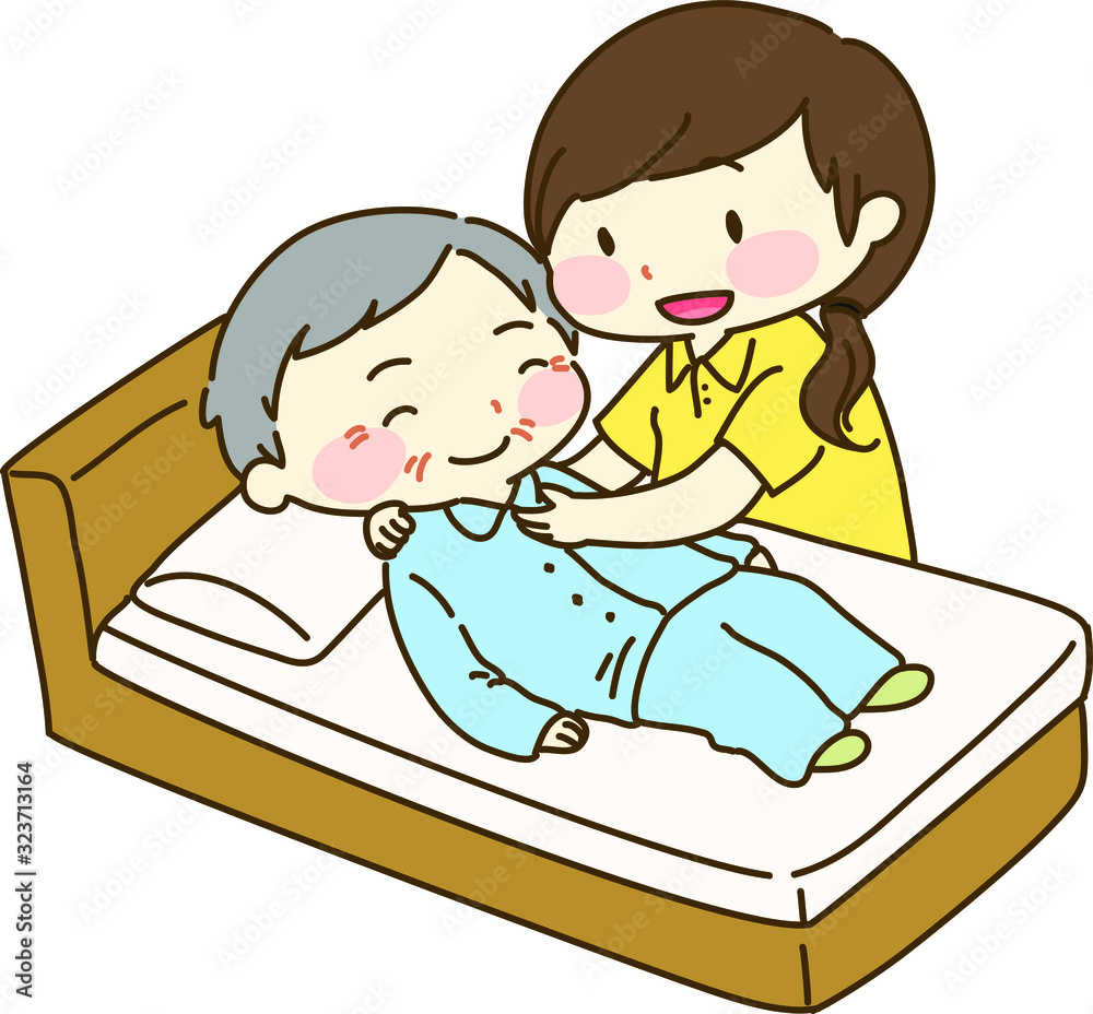 Caretaker supporting old man going to bed Caretaker supporting old man going to bed