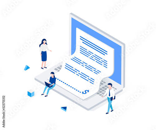Electronic invoice, notice of payment isometric concept.,