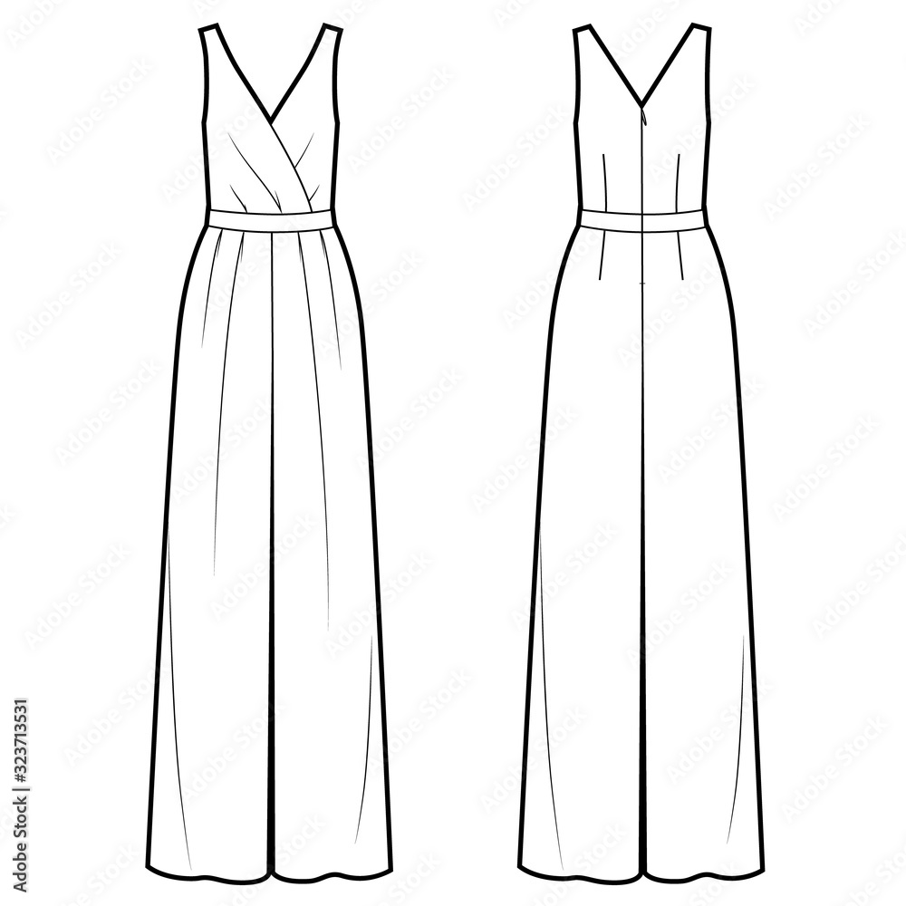 Vector illustration of women's jumpsuit. Front and back Stock Vector
