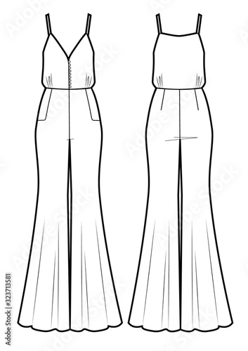 Vector illustration of women's jumpsuit. Front and back