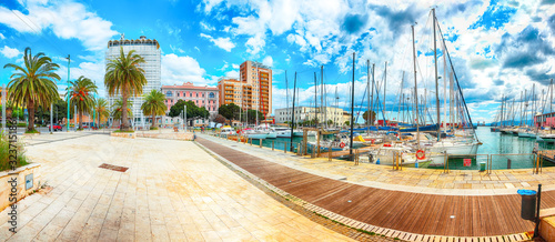 Fototapeta Naklejka Na Ścianę i Meble -  Splendid spring Cityscape with marina and Yachts and boats in town Cagliari