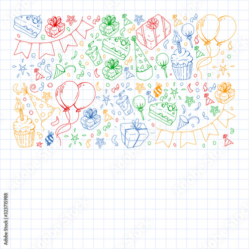 Birthday party. Pattern for invitations, banners, templates.