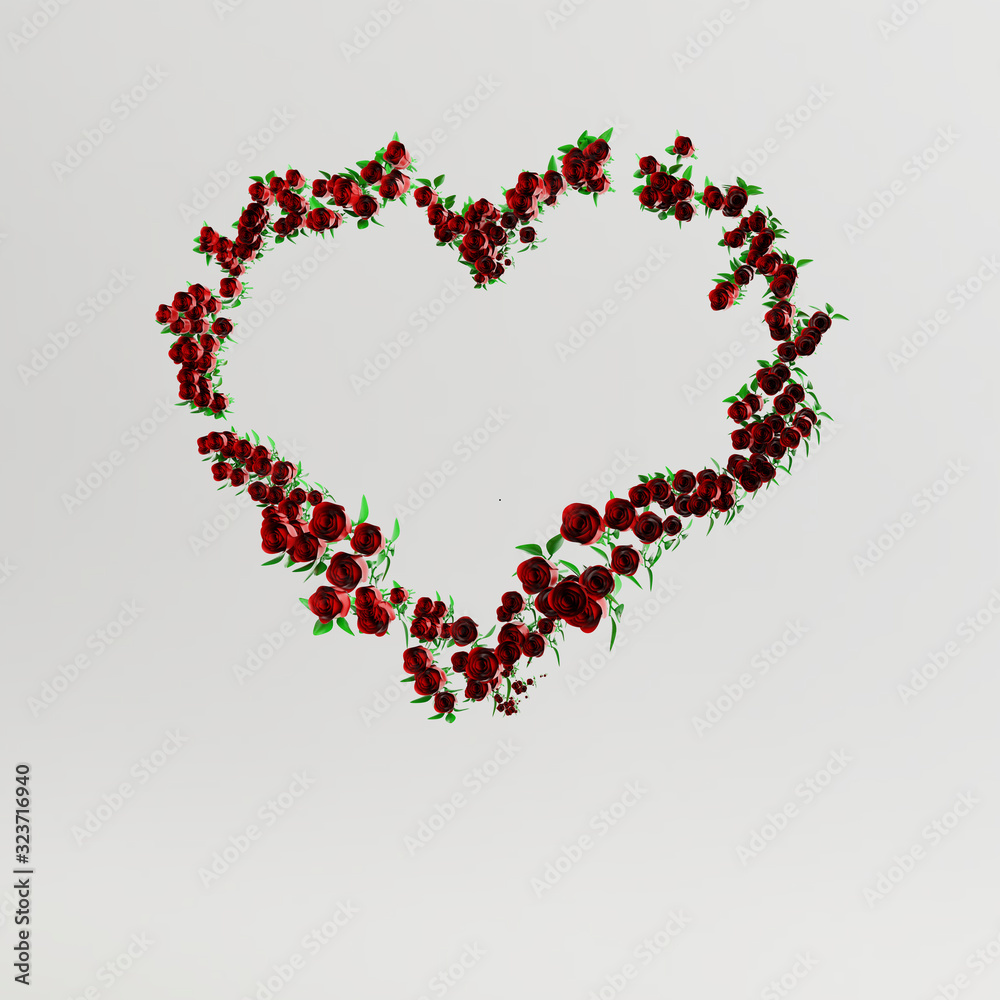 3D Heart Shaped Flowers Composition 