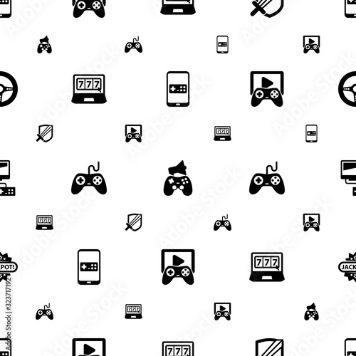 gaming icons pattern seamless. Included editable filled Mobile game, In-game Advertising, RPG, online casino, Gaming, Game streaming, Video games icons. gaming icons for web and mobile.
