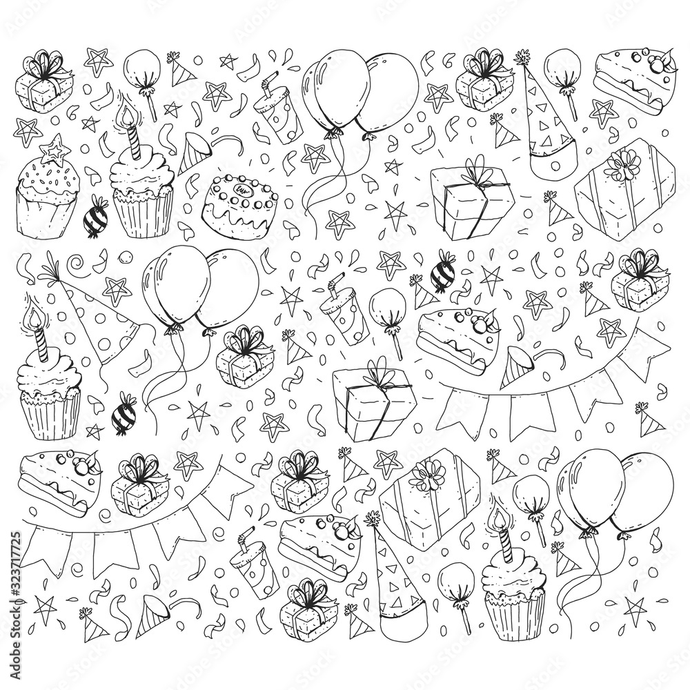 Fototapeta premium Birthday party. Pattern for invitations, banners, templates.