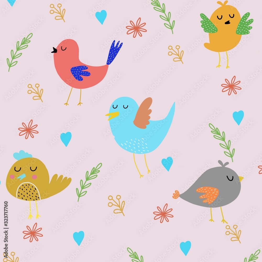 Naklejka premium Bird cartoon pattern animal cute 