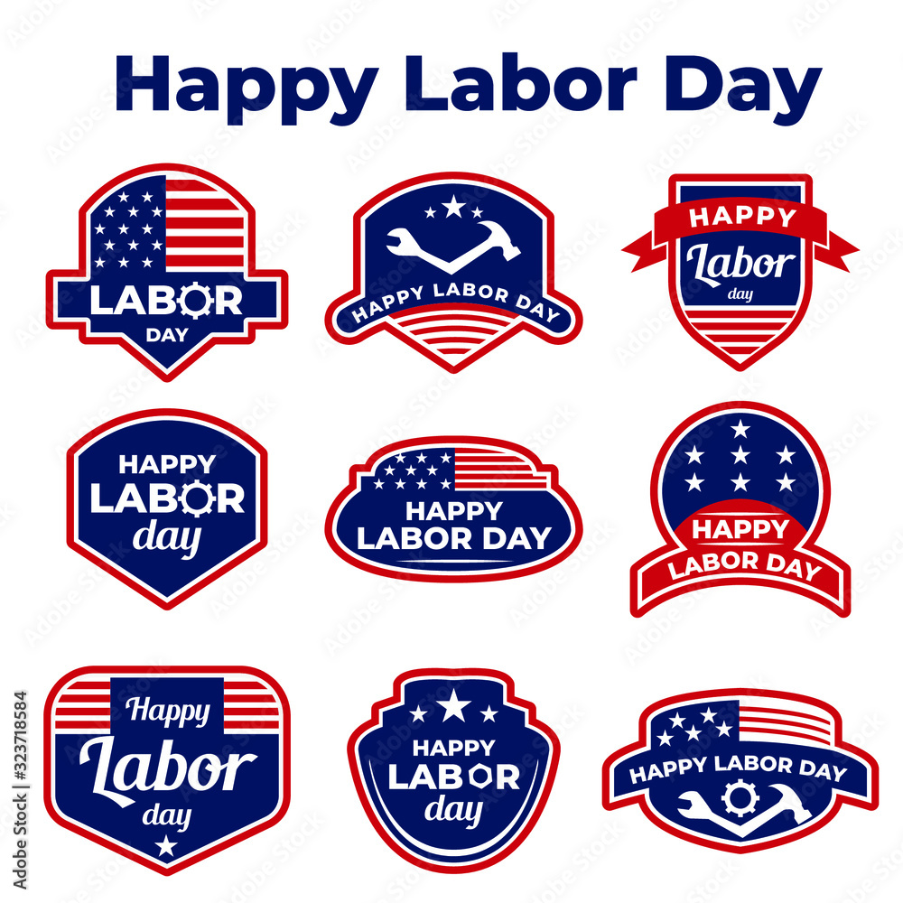 Usa labor day badge collection in flat style premium vector