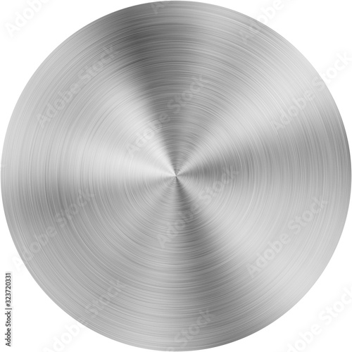 Metal radial polished round plate isolated on white