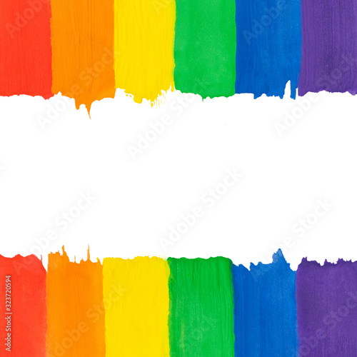 Lgbt background with copy space. Abstract painting rainbow gradient, hand drawn. Square