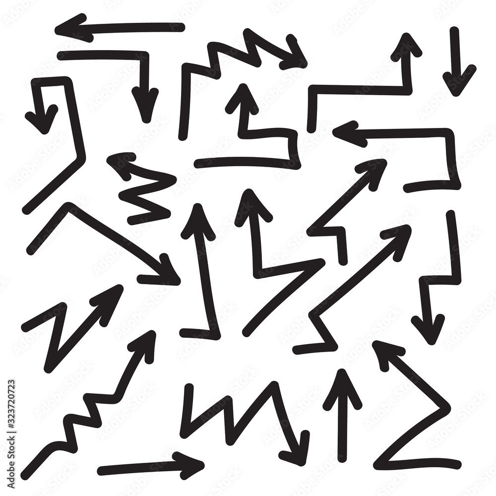 Set of vector arrows hand drawn. Direction in sketch style. Collection of pointers isolated Set of vector arrows hand drawn. Direction in sketch style. Collection of pointers isolated