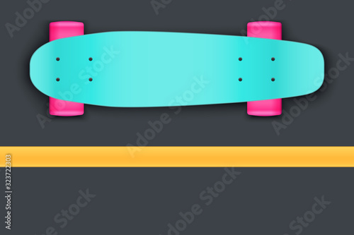 Modern longboard on aphalt. Top view. Urban recreation equipment. Street concept background. Vector Illustration photo