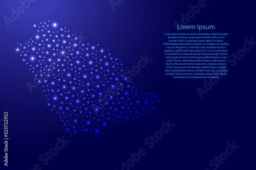 Saudi Arabia map from blue and glowing space stars abstract concept geometric shape. Vector illustration.
