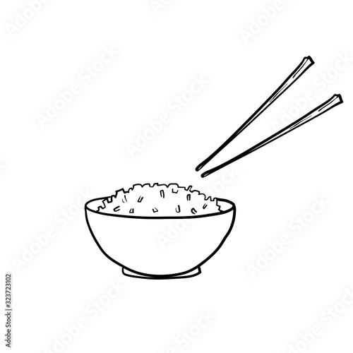 doodle rice bowl with hand drawn style vector isolated