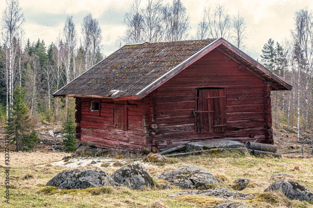 Old red half timbered cabin Old red half timbered cabin