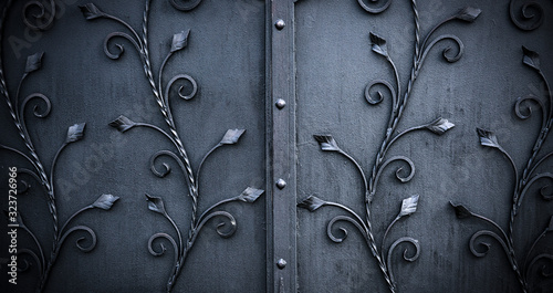 Vászonkép Details, structure and ornaments of forged iron gate