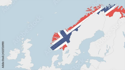 Norway map highlighted in Norway flag colors and pin of country capital Oslo.