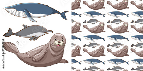 Seamless background design with sea animals