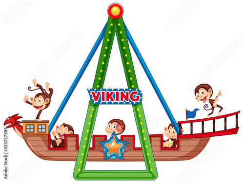 Cute monkeys riding on viking ship