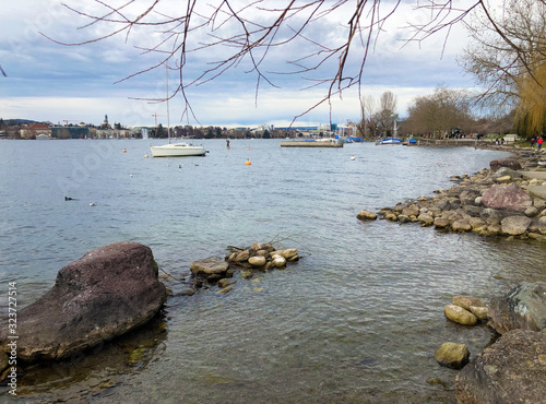 Zurich Lake (Zürichsee, Zurichsee or Zuerichsee) in the area of Zurichhorn Park (Zürichhorn or Zuerichhorn) and the Tiefenbrunnen public bath - Zürich (Zurich or Zuerich), Switzerland photo