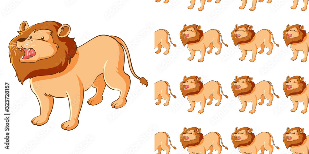 Seamless background design with cute lion