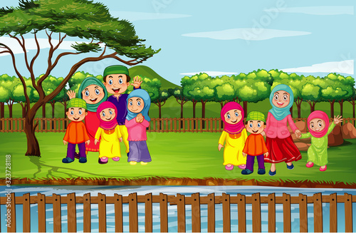 Scene with many people in the park