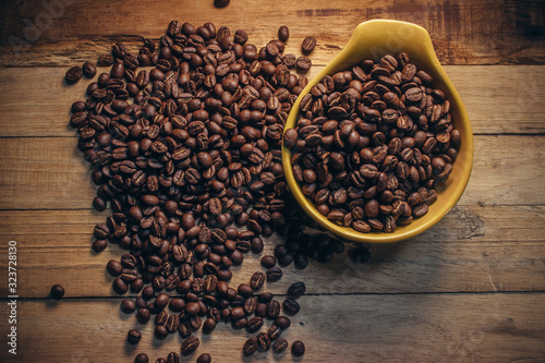  Coffee bean on wooden background