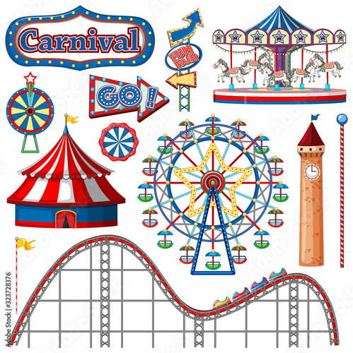 Set of circus items on white background