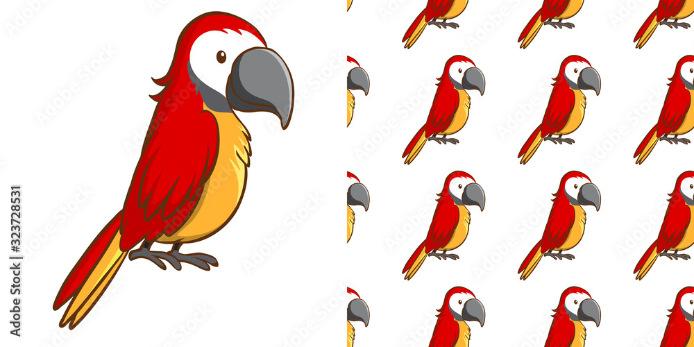 Seamless background design with red macaw