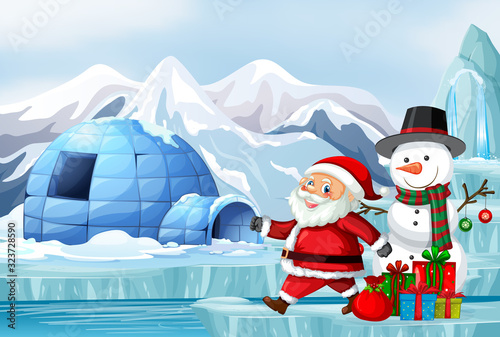 Scene with Santa and snowman