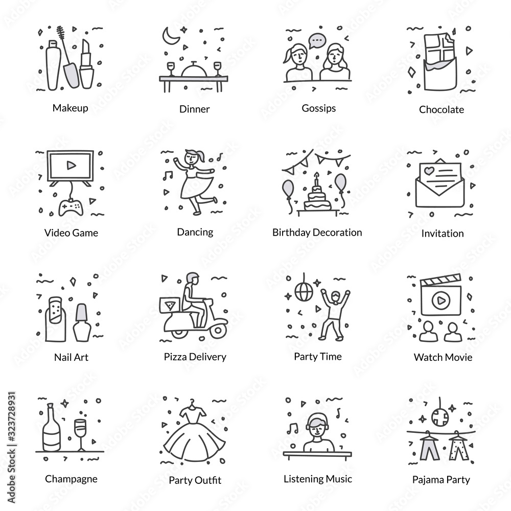  Pack Of Party Doodle Icons 