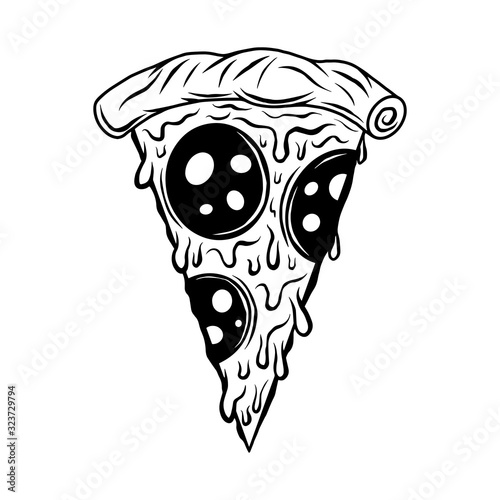 Pizza slice hand drawn vector black illustration
