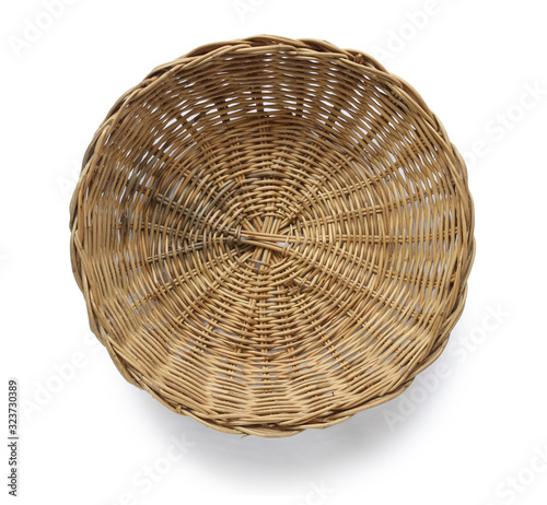 Wicker basket top view (with clipping path) isolated on white background