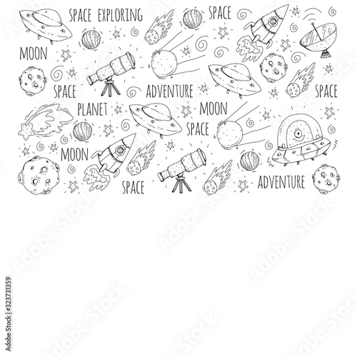 Space vector illustration. Science  technology pattern. Rocket and spaceships.