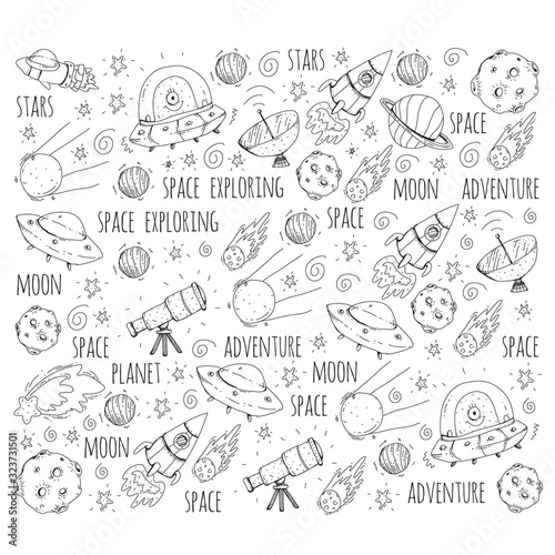 Space vector illustration. Science, technology pattern. Rocket and spaceships. © helen_f