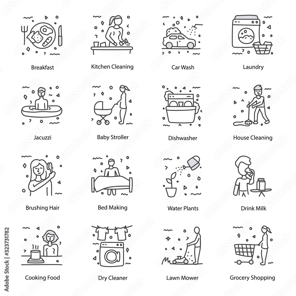  Home Chores Doodle Icons Pack