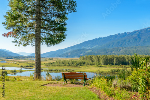 Picnic table at the beach of a lake, Vancouver, Canada