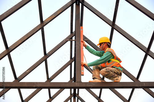 Safety protection for construction of house structure and industrial work of technicians to handle horizontal level