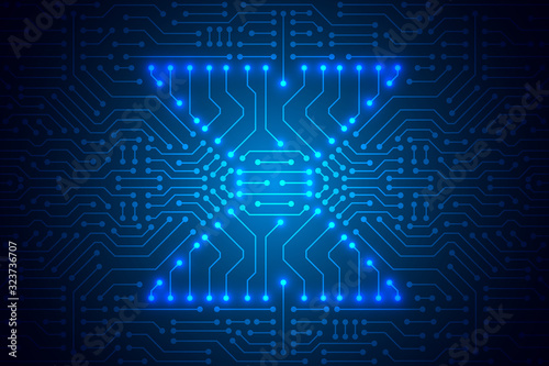 Microchip Technology Background, blue digital circuit board pattern, light in hourglass shape