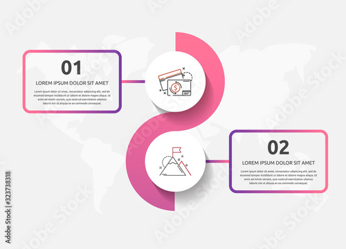 Vector template circle infographics. Business concept with 2 options and labels. Two steps for diagrams, flowchart, timeline