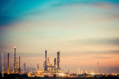 Aerial view oil refinery night background during twilight,Industrial zone,Energy power station.