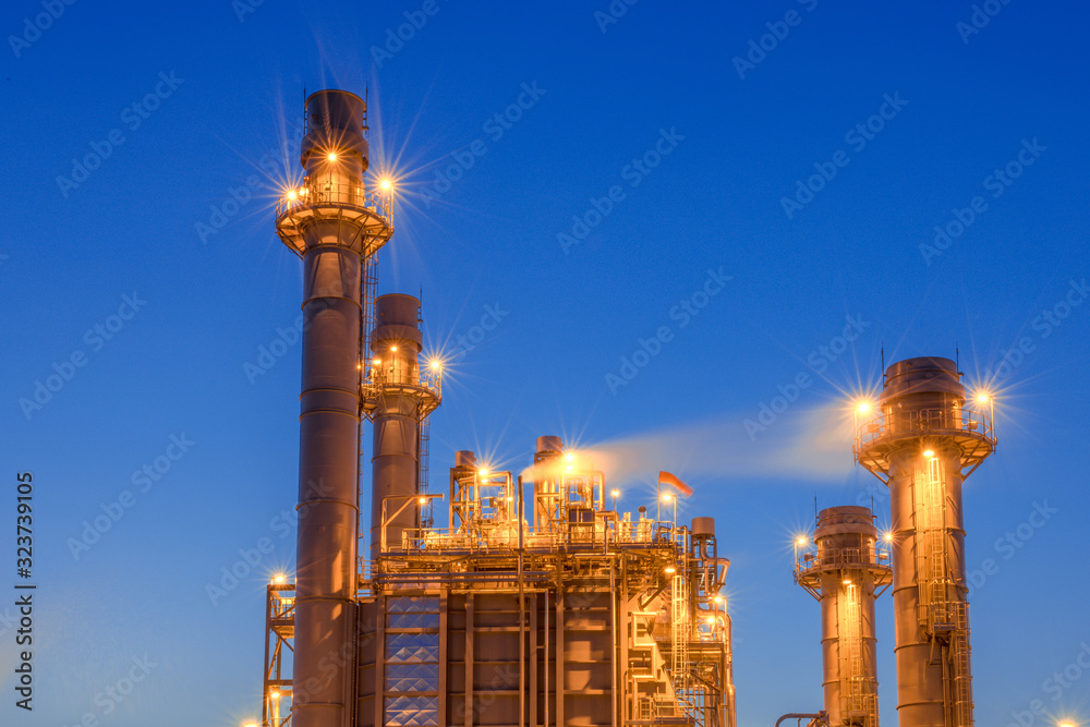 Glow light of petrochemical industry on sunset and Twilight sky ,Power plant,Energy power station area