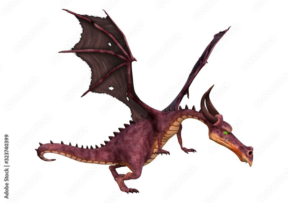 Fototapeta premium 3D Rendering Fairy Tale Dragon on White